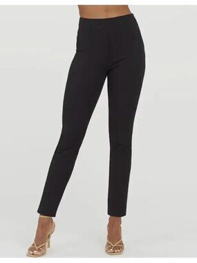 SPANX Women's Black Slim Straight Side Slit Mid Rise Ankle Pants Size L